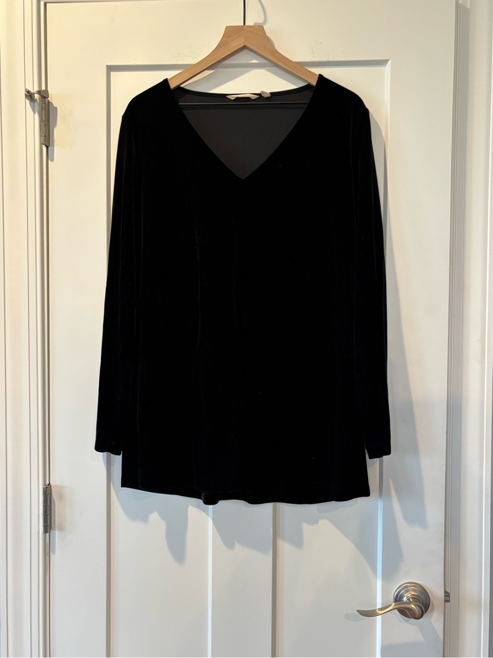 Soft Surroundings Black Velvet V-Neck Tunic Top Long Sleeve XL